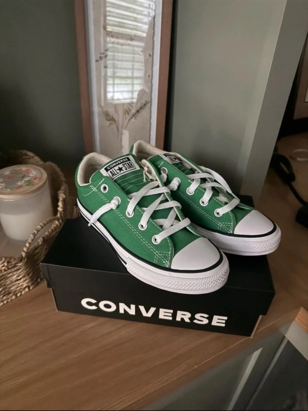 Converse Kids Green Low Top Canvas Sneakers with White Trim